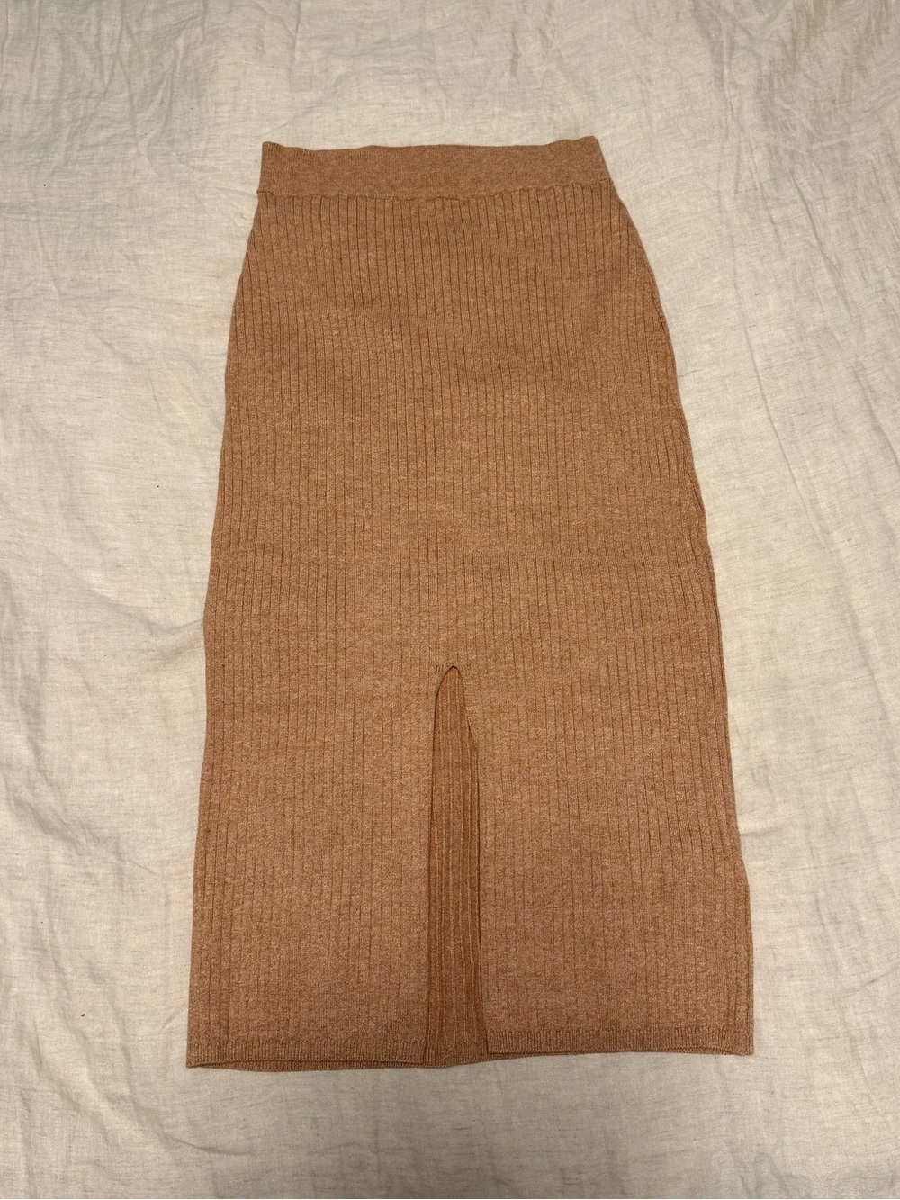 Free People skyline camel Ribbed Pencil Skirt with Front Slit